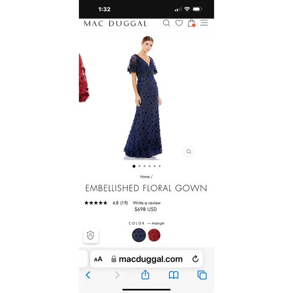 Mac Duggal 67712 Midnight Floral Appliqué Flutter Sleeve Lace Gown Size 10 NWT - Picture 5 of 12